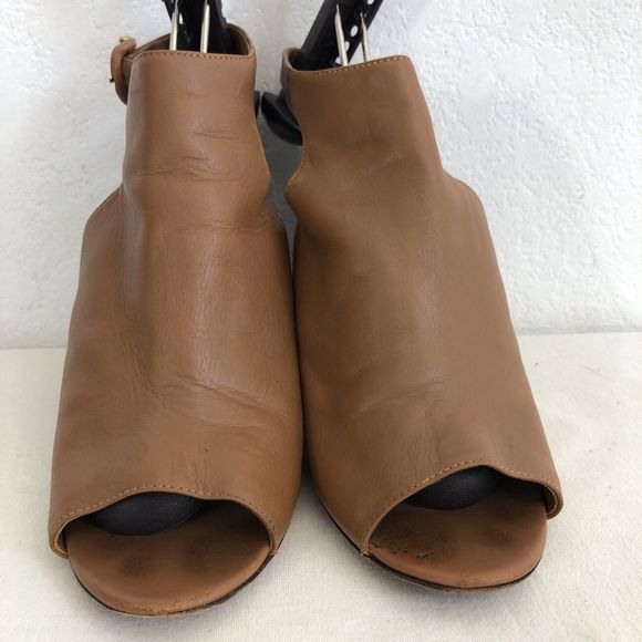 Tory Burch Shoes - Tory Burch Slingback Shoes Saddle Leather Block Heel Peep Toe Mule Brazil Sz 7.5